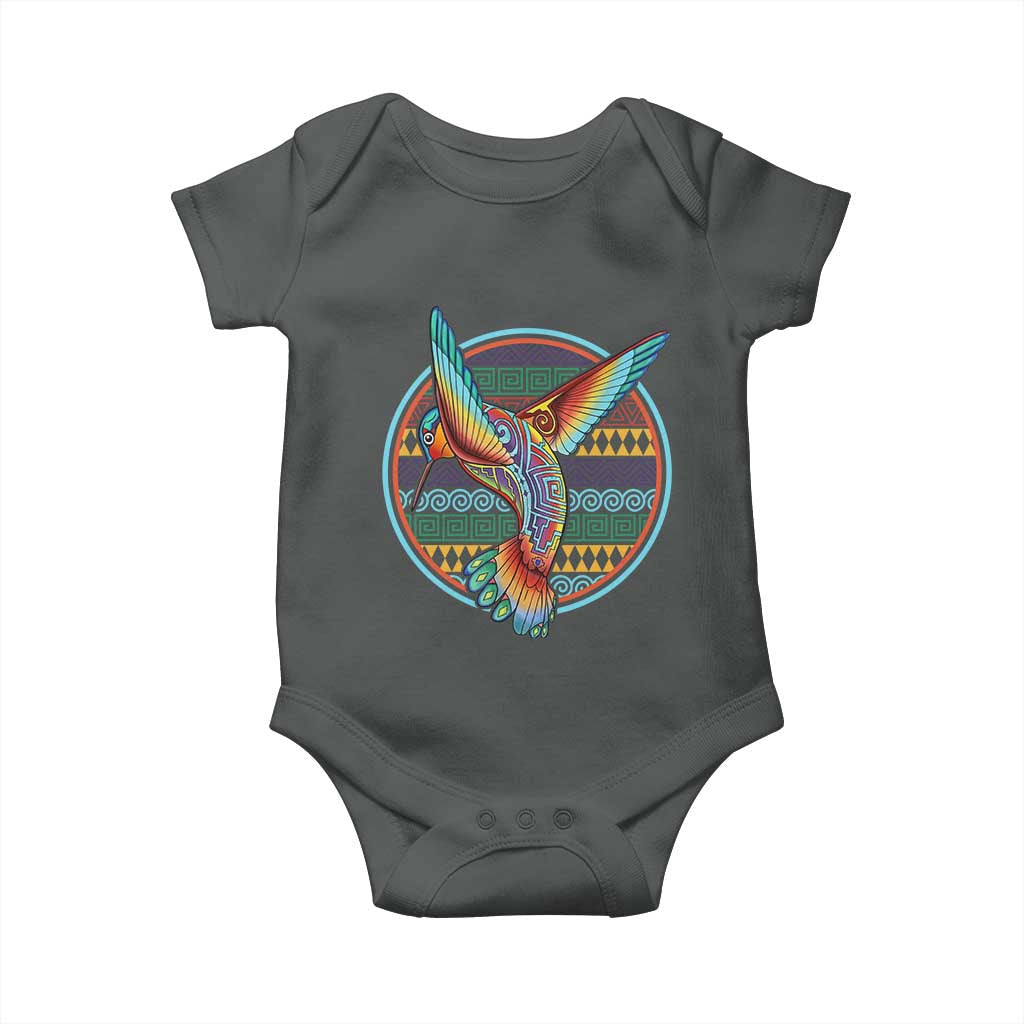 Colorful Geometric Tribal Hummingbird Baby Onesie Southwest Pattern Graphic TS12 Dark Heather Print Your Wear