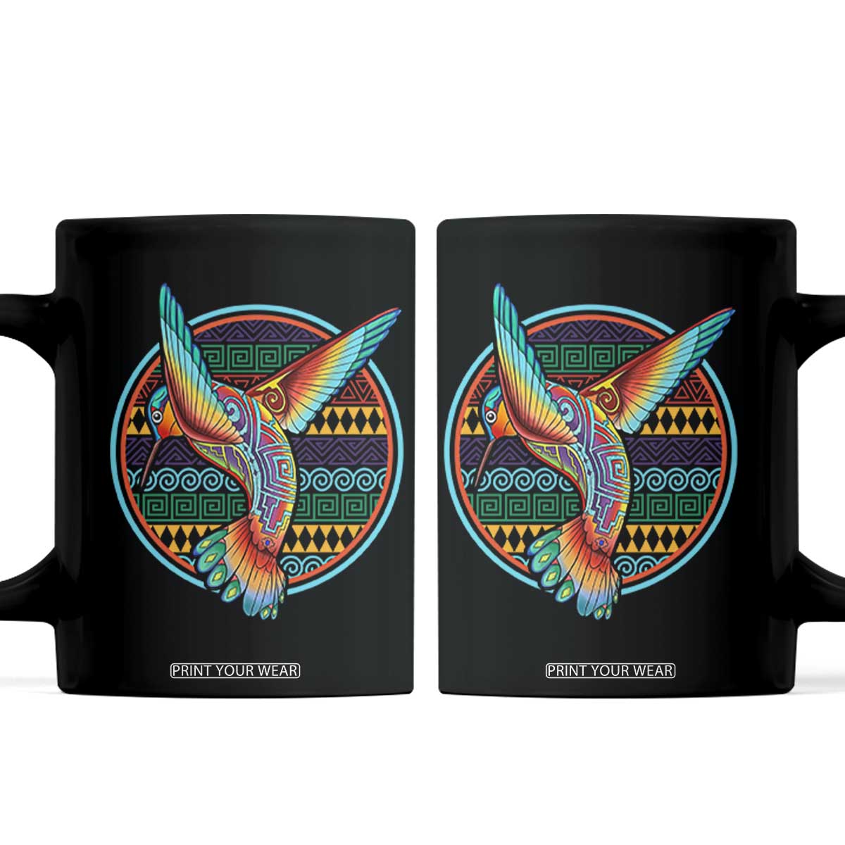 Colorful Geometric Tribal Hummingbird Coffee Mug Southwest Pattern Graphic TS12 Black Print Your Wear