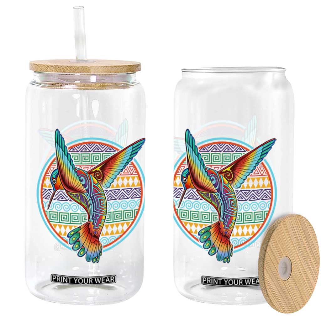 Colorful Geometric Tribal Hummingbird Glass Can Southwest Pattern Graphic TS12 Print Your Wear