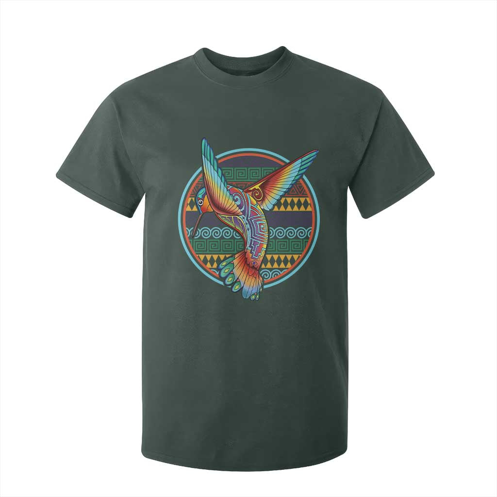 Colorful Geometric Tribal Hummingbird T Shirt For Kid Southwest Pattern Graphic TS12 Dark Forest Green Print Your Wear