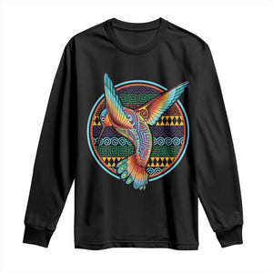 Colorful Geometric Tribal Hummingbird Long Sleeve Shirt Southwest Pattern Graphic TS12 Black Print Your Wear