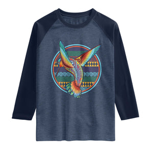 Colorful Geometric Tribal Hummingbird Raglan Shirt Southwest Pattern Graphic TS12 Heather Denim Navy Print Your Wear
