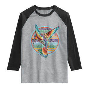 Colorful Geometric Tribal Hummingbird Raglan Shirt Southwest Pattern Graphic TS12 Heather Gray Black Print Your Wear
