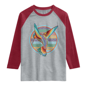 Colorful Geometric Tribal Hummingbird Raglan Shirt Southwest Pattern Graphic TS12 Heather Gray Heather Red Print Your Wear