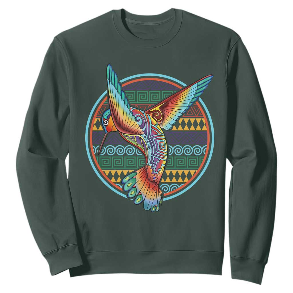 Colorful Geometric Tribal Hummingbird Sweatshirt Southwest Pattern Graphic TS12 Dark Forest Green Print Your Wear