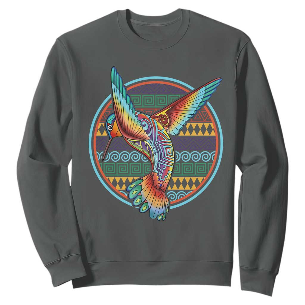 Colorful Geometric Tribal Hummingbird Sweatshirt Southwest Pattern Graphic TS12 Dark Heather Print Your Wear