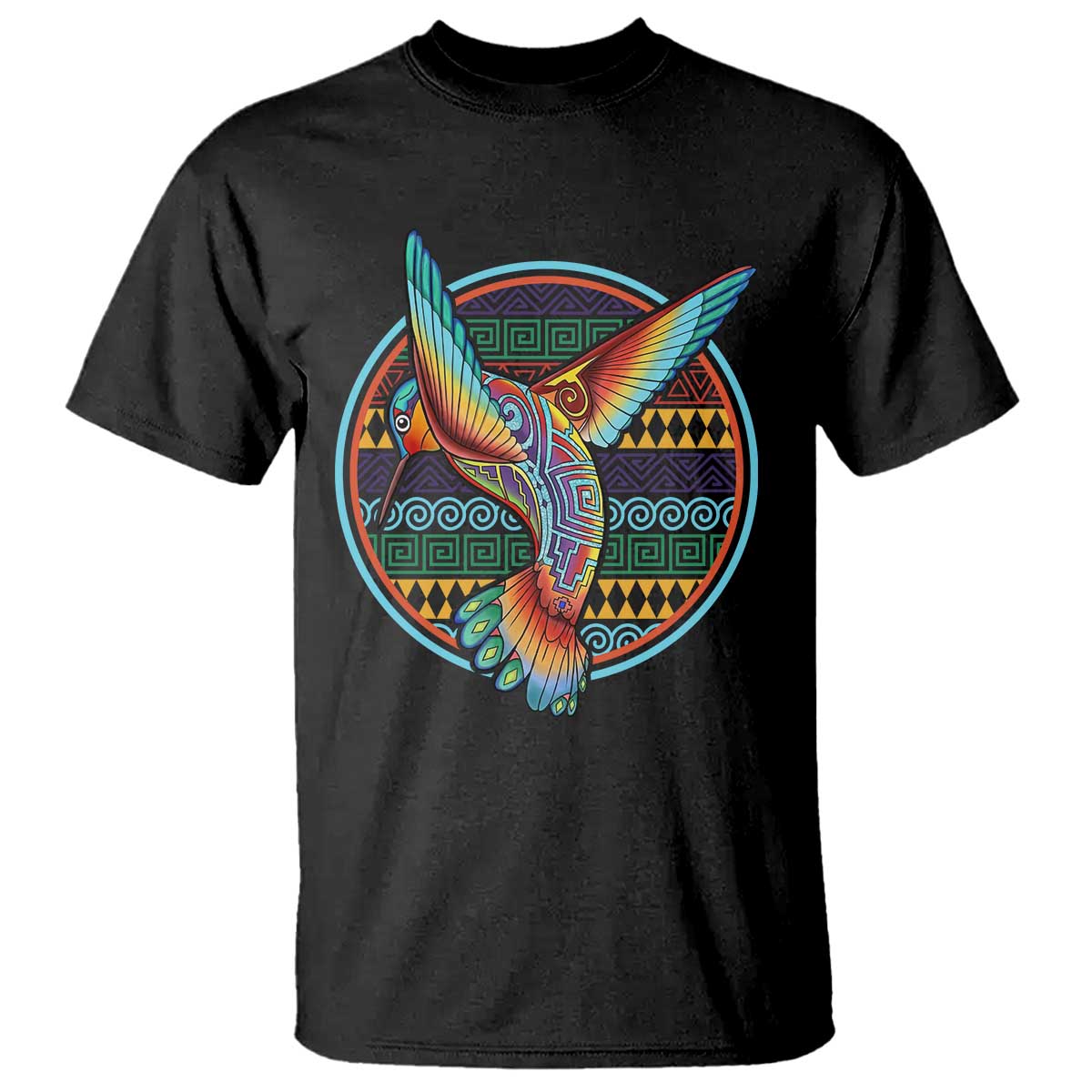 Colorful Geometric Tribal Hummingbird T Shirt Southwest Pattern Graphic TS12 Black Print Your Wear
