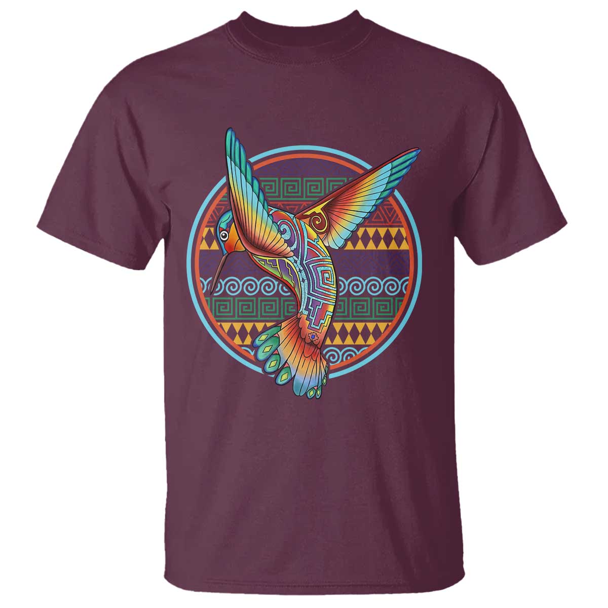 Colorful Geometric Tribal Hummingbird T Shirt Southwest Pattern Graphic TS12 Maroon Print Your Wear