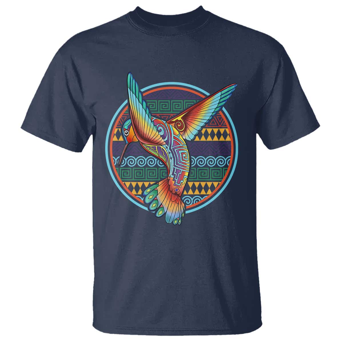 Colorful Geometric Tribal Hummingbird T Shirt Southwest Pattern Graphic TS12 Navy Print Your Wear