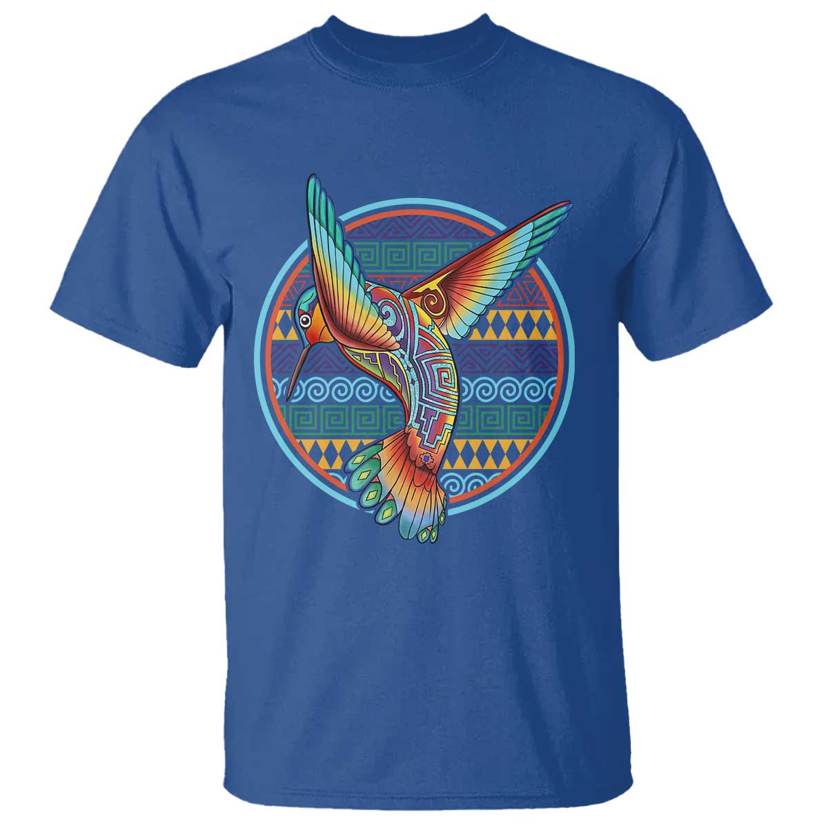 Colorful Geometric Tribal Hummingbird T Shirt Southwest Pattern Graphic TS12 Royal Blue Print Your Wear