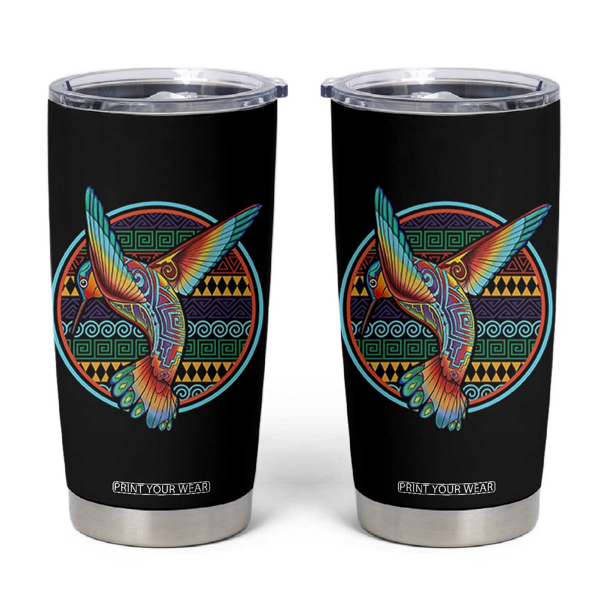 Colorful Geometric Tribal Hummingbird Tumbler Cup Southwest Pattern Graphic TS12 Black Print Your Wear