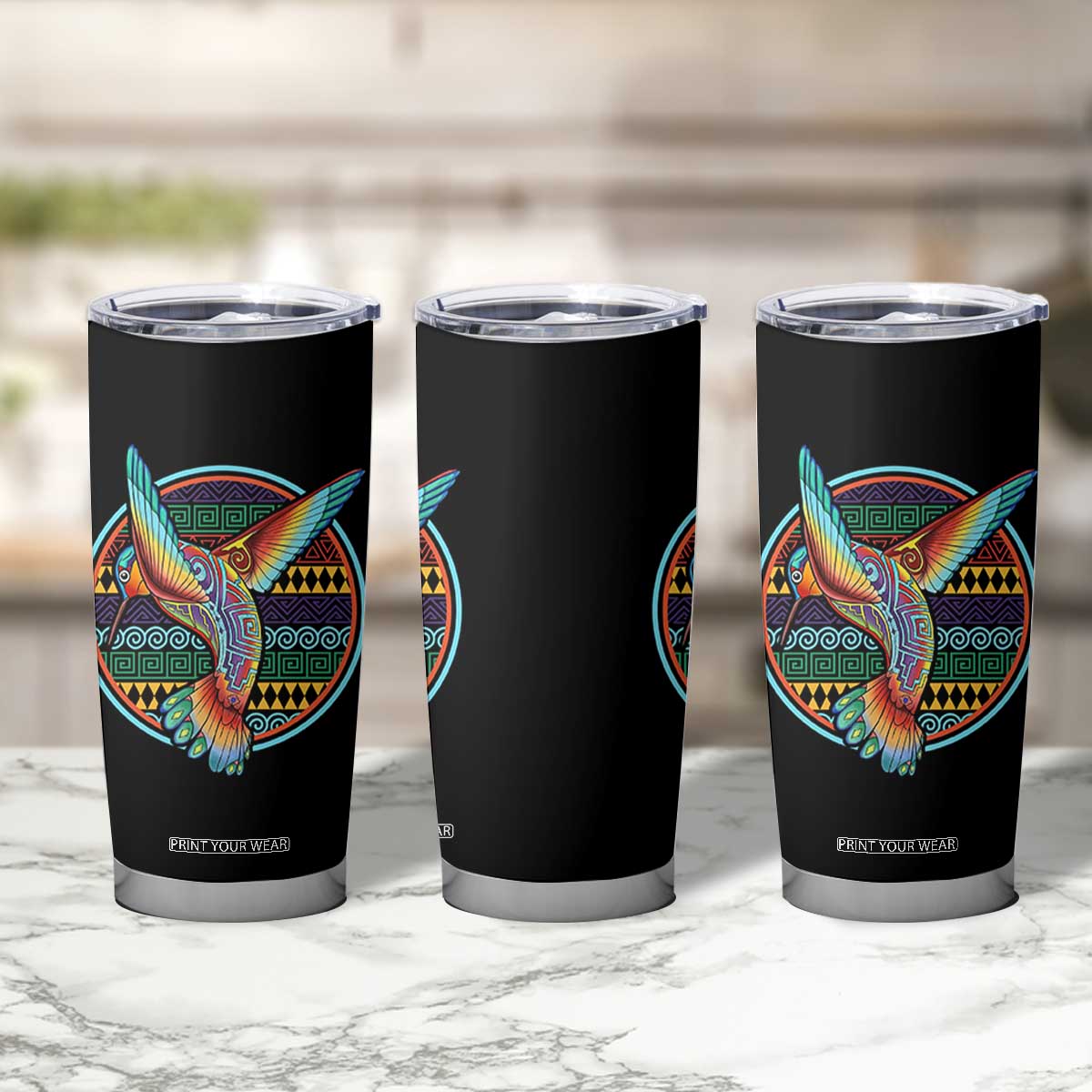 Colorful Geometric Tribal Hummingbird Tumbler Cup Southwest Pattern Graphic TS12 Print Your Wear