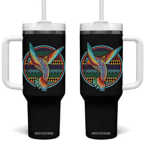 Colorful Geometric Tribal Hummingbird Tumbler With Handle Southwest Pattern Graphic TS12 One Size: 40 oz Black Print Your Wear