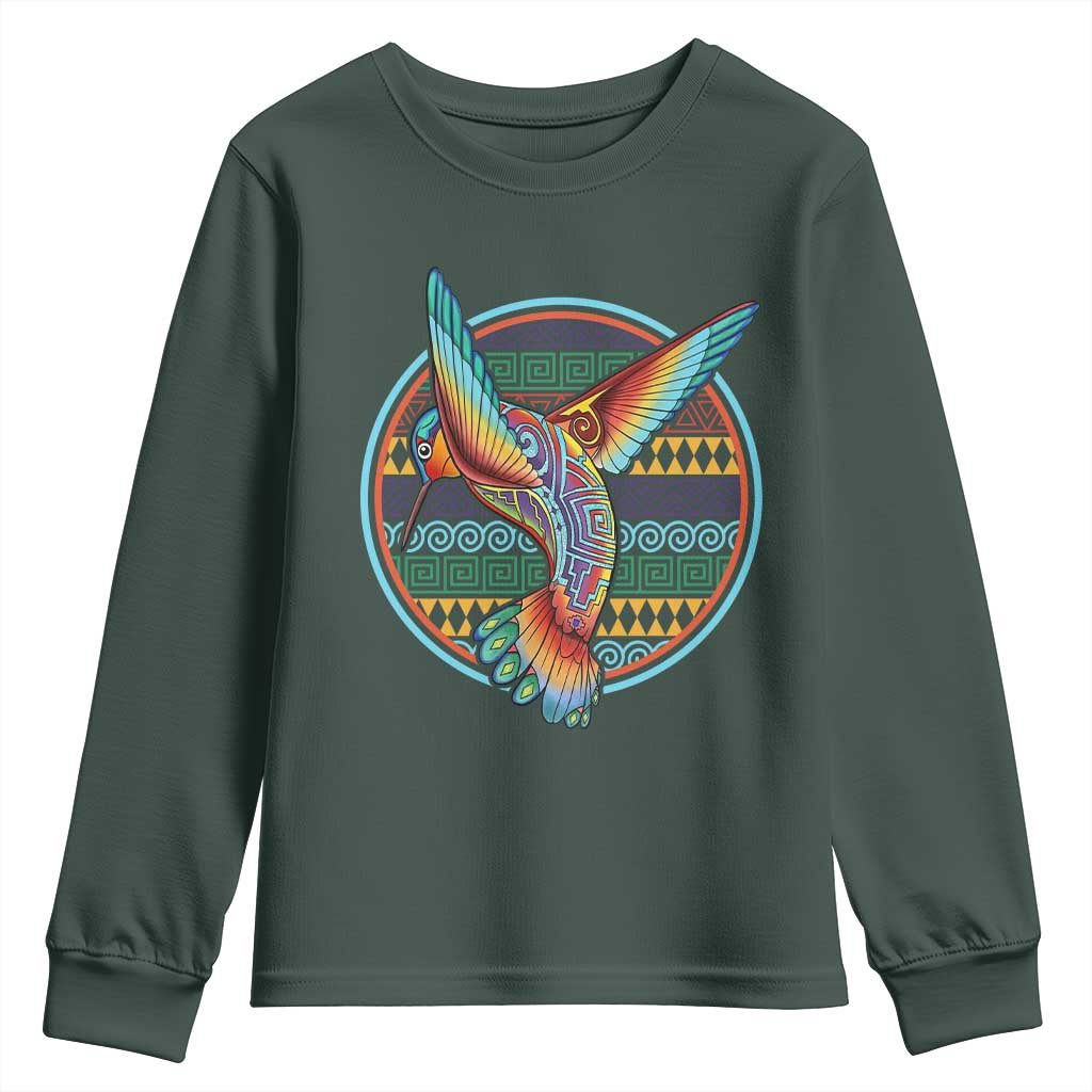 Colorful Geometric Tribal Hummingbird Youth Sweatshirt Southwest Pattern Graphic TS12 Dark Forest Green Print Your Wear