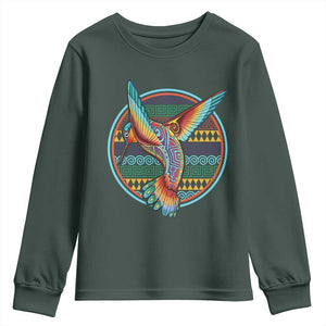 Colorful Geometric Tribal Hummingbird Youth Sweatshirt Southwest Pattern Graphic TS12 Dark Forest Green Print Your Wear