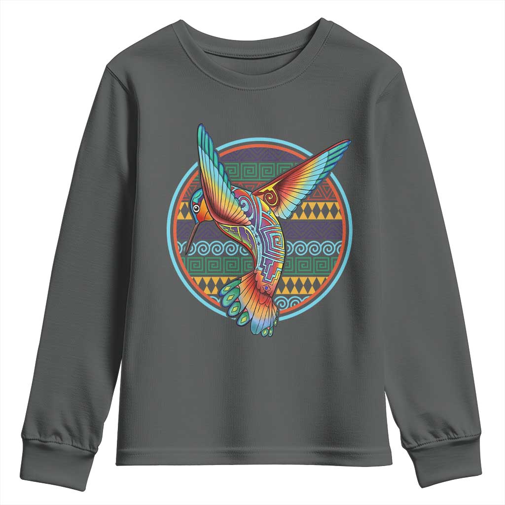 Colorful Geometric Tribal Hummingbird Youth Sweatshirt Southwest Pattern Graphic TS12 Dark Heather Print Your Wear