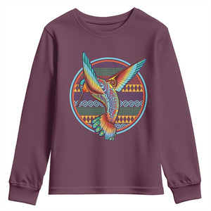 Colorful Geometric Tribal Hummingbird Youth Sweatshirt Southwest Pattern Graphic TS12 Maroon Print Your Wear