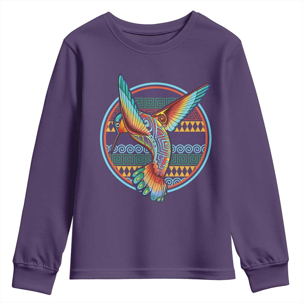 Colorful Geometric Tribal Hummingbird Youth Sweatshirt Southwest Pattern Graphic TS12 Purple Print Your Wear