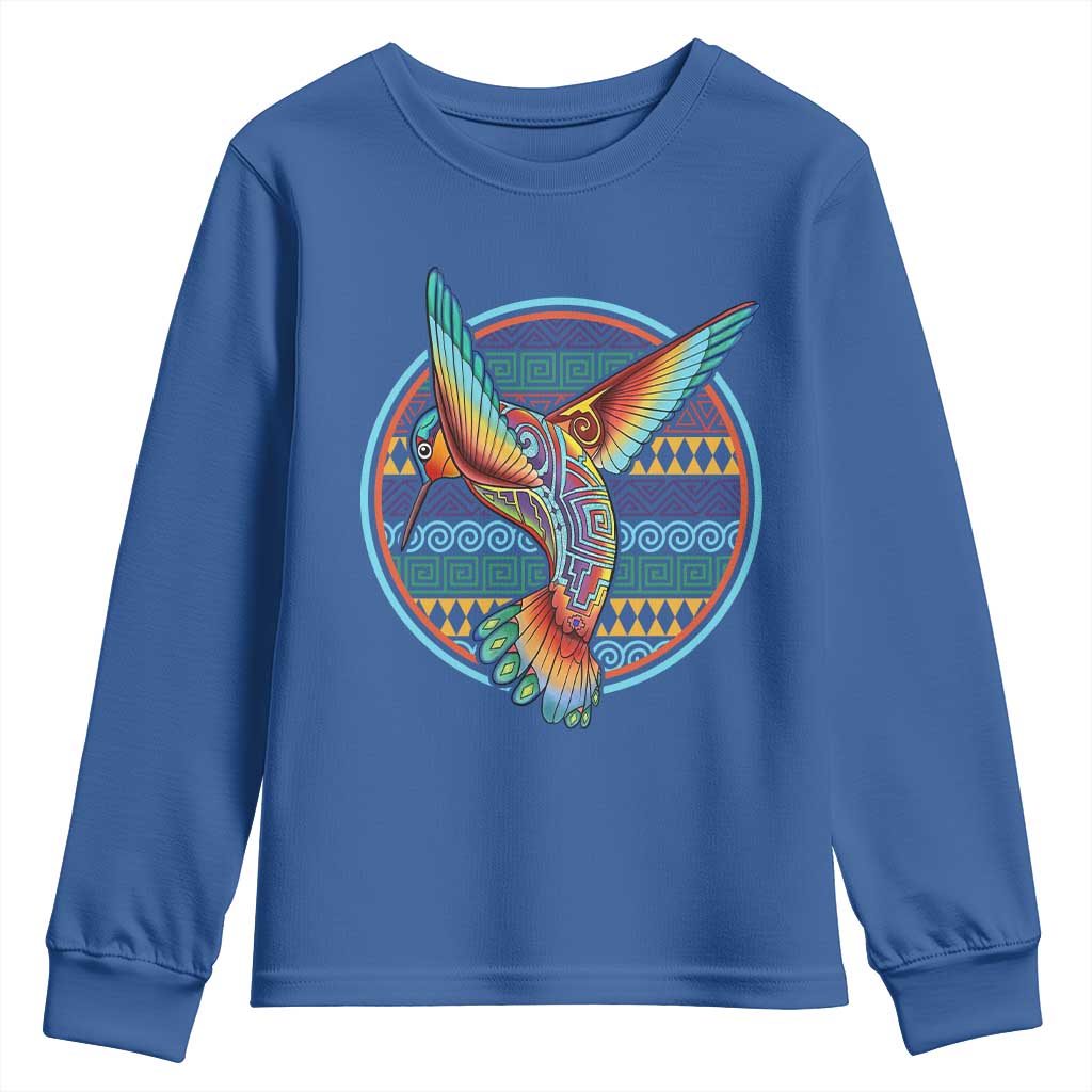 Colorful Geometric Tribal Hummingbird Youth Sweatshirt Southwest Pattern Graphic TS12 Royal Blue Print Your Wear