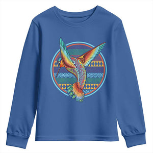 Colorful Geometric Tribal Hummingbird Youth Sweatshirt Southwest Pattern Graphic TS12 Royal Blue Print Your Wear