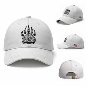 Native Inspired Alaska Grizzly Bear Baseball Cap Pacific Northwest Pride TS12 Baseball Cap Universal Fit White Print Your Wear