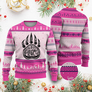 Native Inspired Alaska Grizzly Bear Ugly Christmas Sweater Pacific Northwest Pride TS12 Hot Pink Print Your Wear