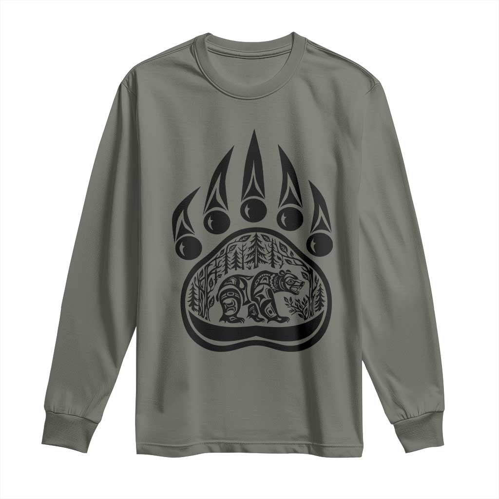Native Inspired Alaska Grizzly Bear Long Sleeve Shirt Pacific Northwest Pride TS12 Military Green Print Your Wear