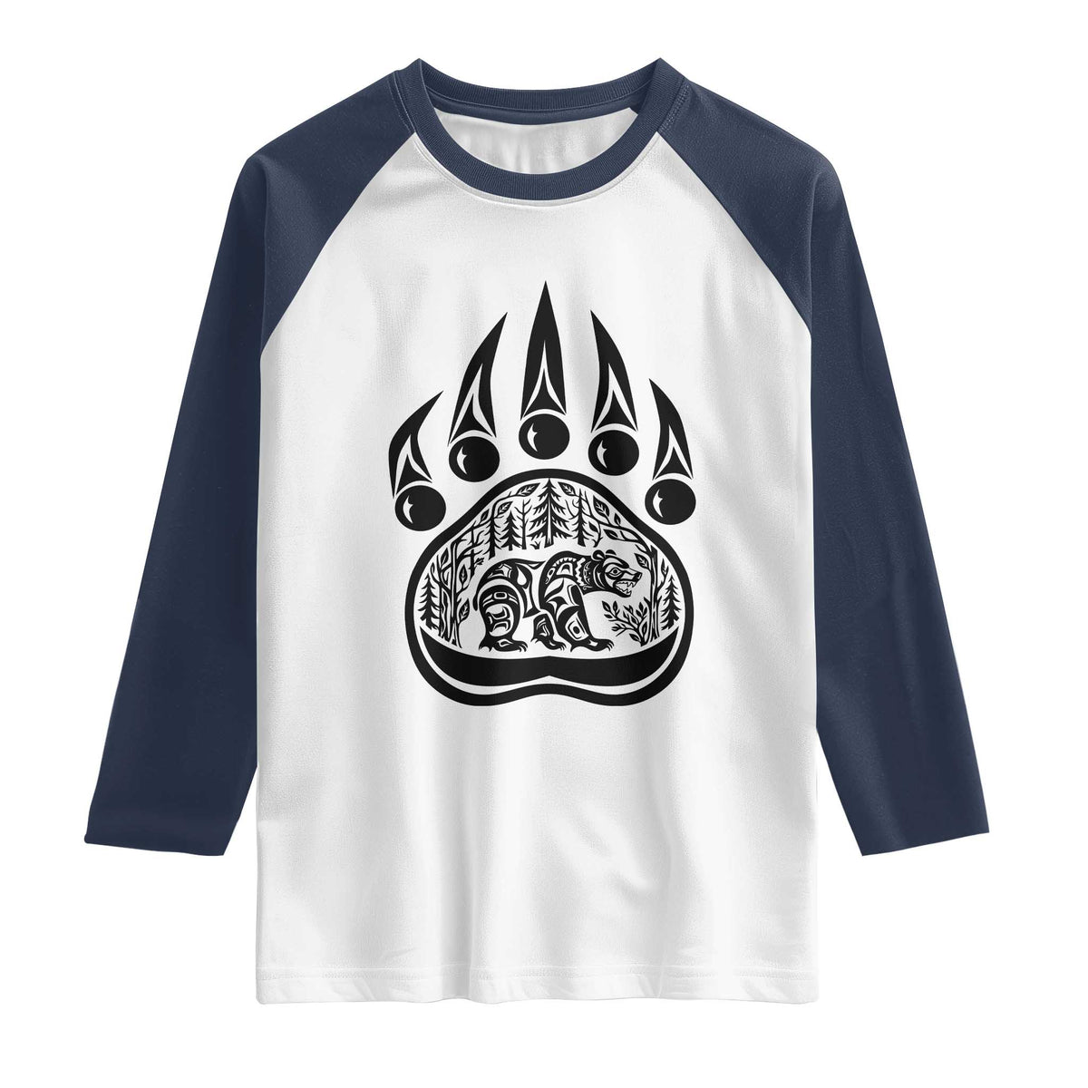 Native Inspired Alaska Grizzly Bear Raglan Shirt Pacific Northwest Pride TS12 White Navy Print Your Wear