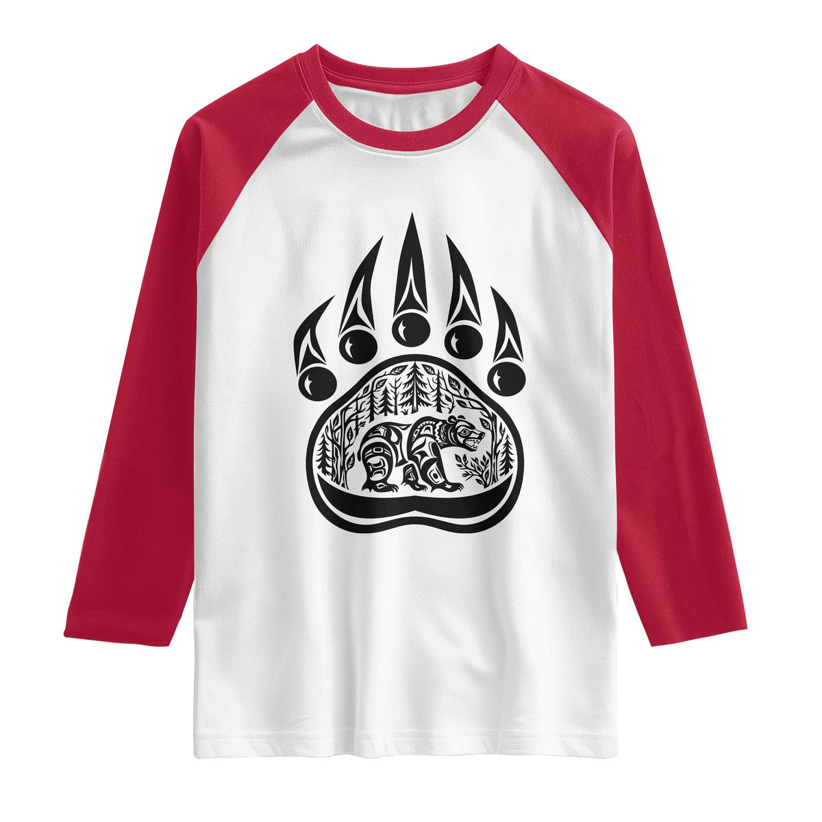 Native Inspired Alaska Grizzly Bear Raglan Shirt Pacific Northwest Pride TS12 White Red Print Your Wear