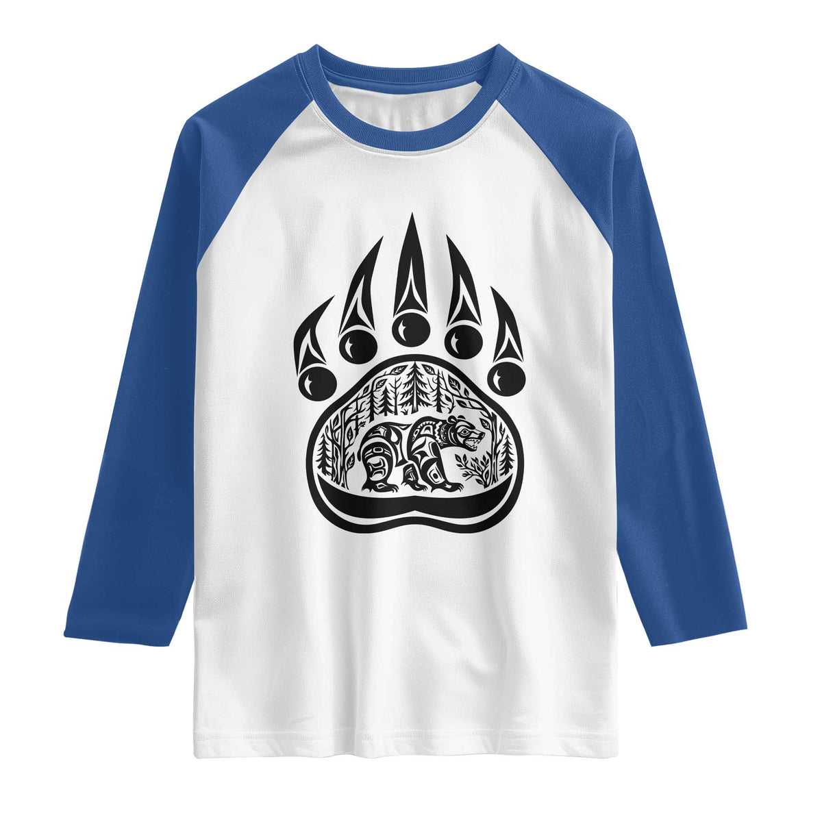 Native Inspired Alaska Grizzly Bear Raglan Shirt Pacific Northwest Pride TS12 White Royal Print Your Wear