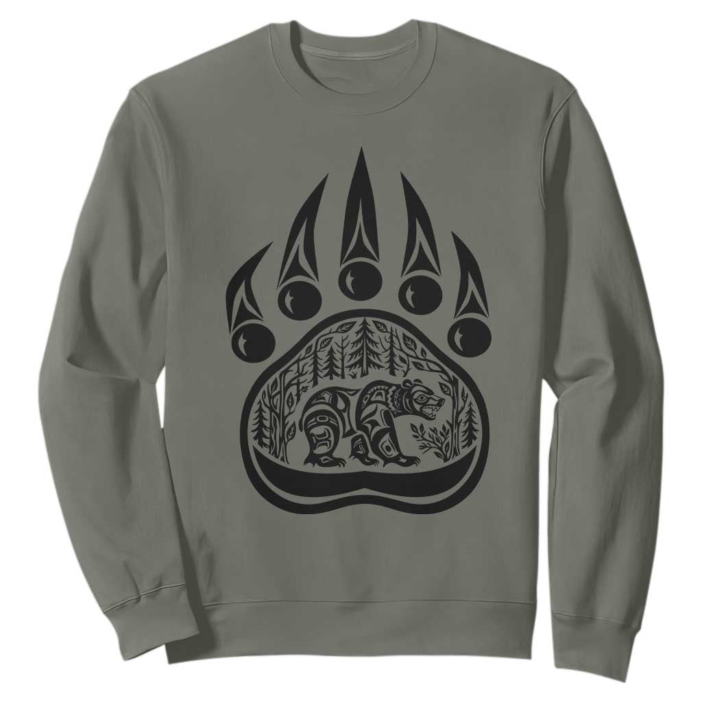 Native Inspired Alaska Grizzly Bear Sweatshirt Pacific Northwest Pride TS12 Military Green Print Your Wear