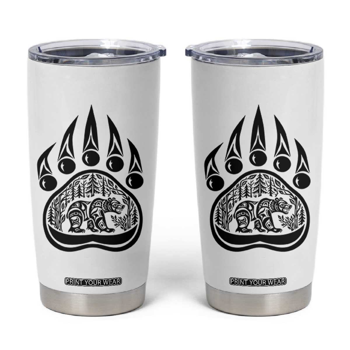 Native Inspired Alaska Grizzly Bear Tumbler Cup Pacific Northwest Pride TS12 White Print Your Wear
