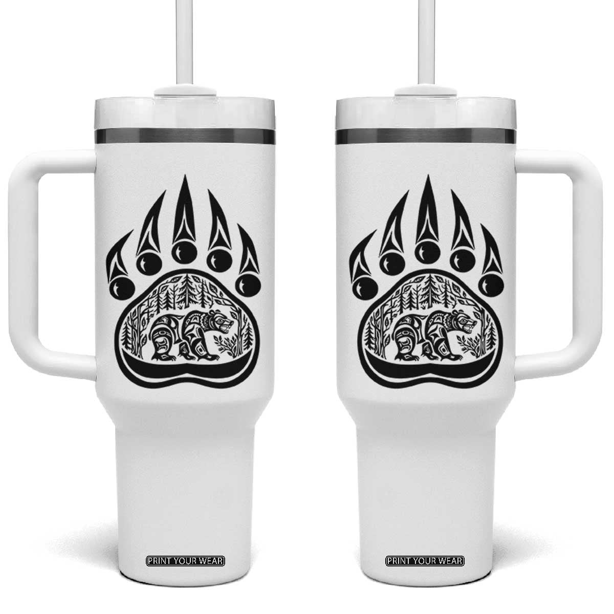 Native Inspired Alaska Grizzly Bear Tumbler With Handle Pacific Northwest Pride TS12 One Size: 40 oz White Print Your Wear