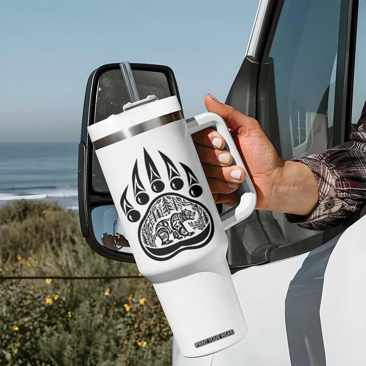 Native Inspired Alaska Grizzly Bear Tumbler With Handle Pacific Northwest Pride TS12 Print Your Wear