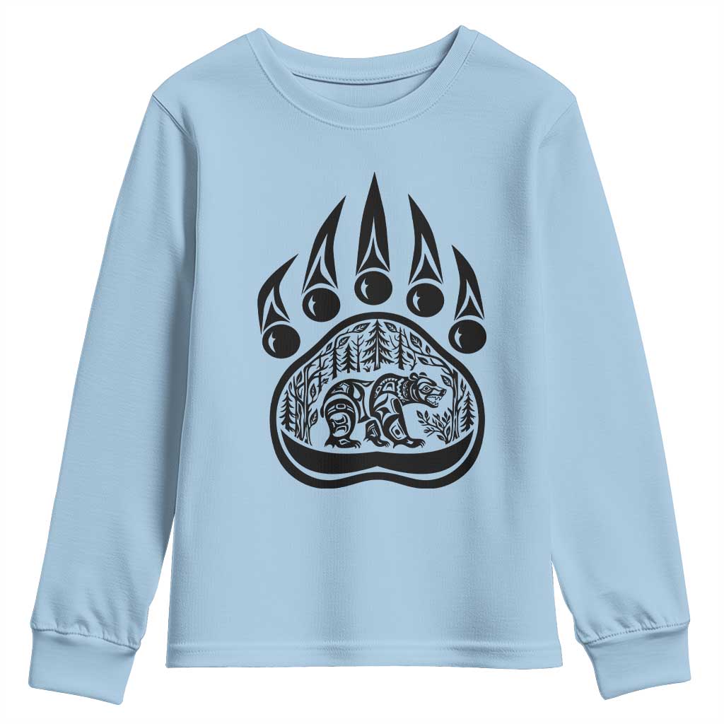 Native Inspired Alaska Grizzly Bear Youth Sweatshirt Pacific Northwest Pride TS12 Light Blue Print Your Wear