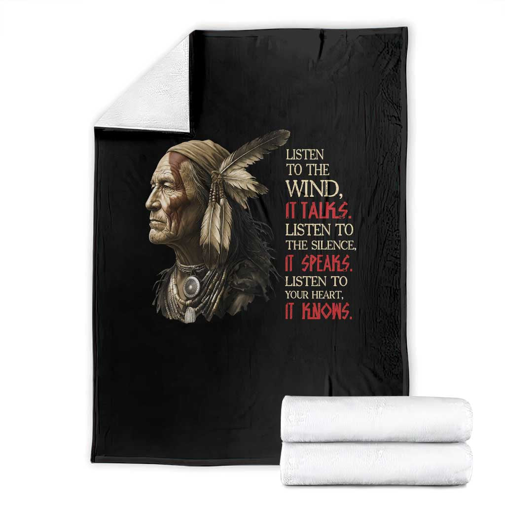 Listen To The Wind Listen To The Silence Throw Blanket Native American Wisdom TS12 Black Print Your Wear