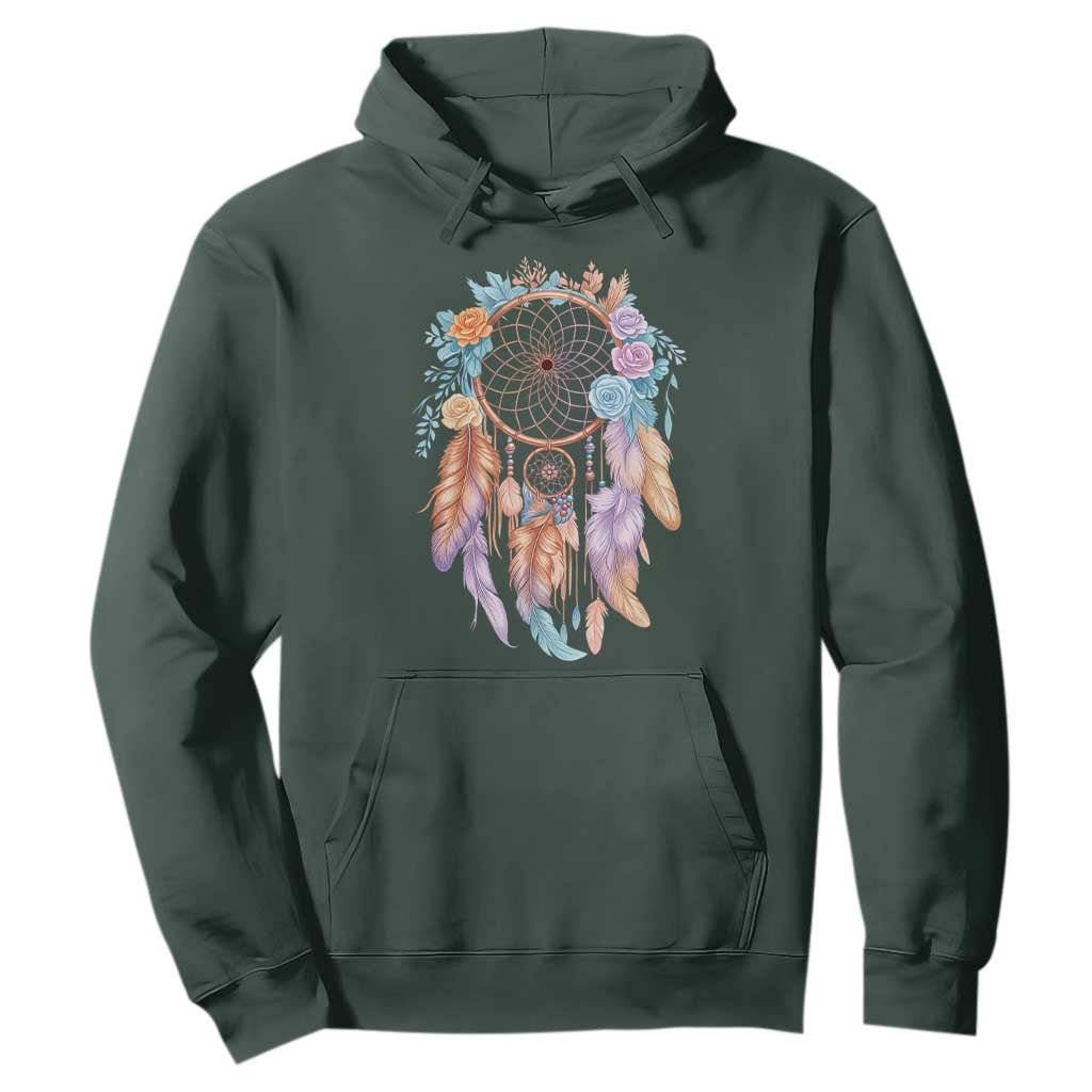 Dream Catcher Colorful Boho Floral Feather Graphic Hoodie TS12 Dark Forest Green Print Your Wear