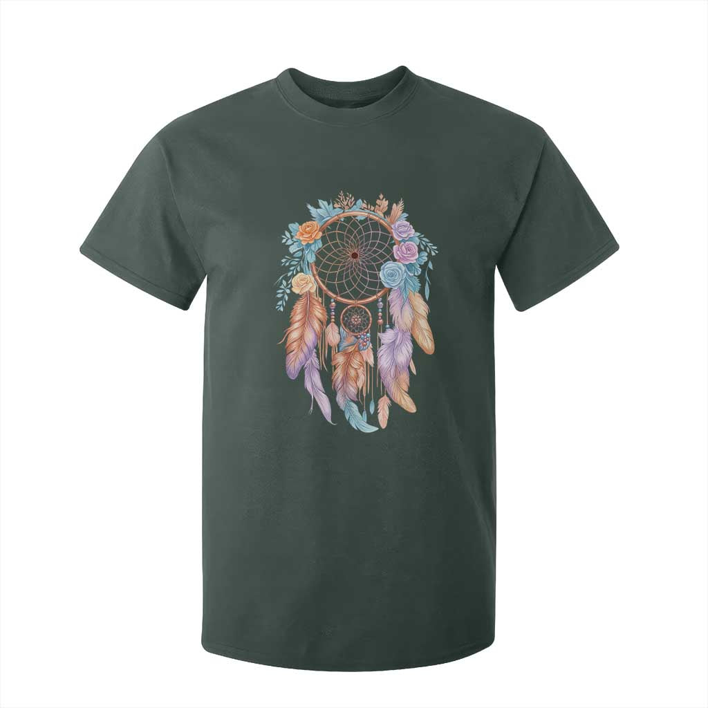 Dream Catcher Colorful Boho Floral Feather Graphic T Shirt For Kid TS12 Dark Forest Green Print Your Wear