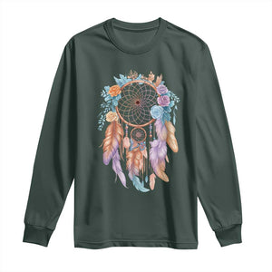 Dream Catcher Colorful Boho Floral Feather Graphic Long Sleeve Shirt TS12 Dark Forest Green Print Your Wear