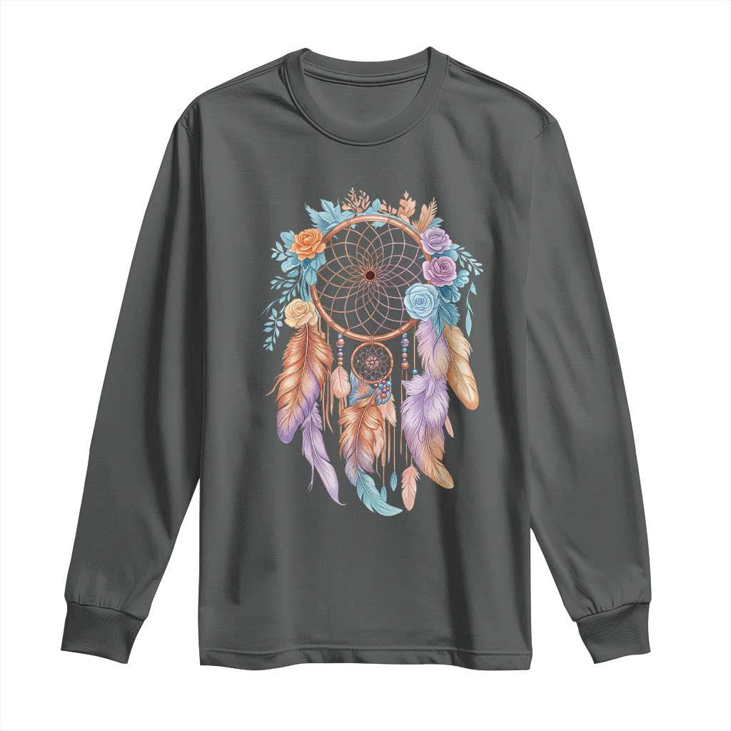 Dream Catcher Colorful Boho Floral Feather Graphic Long Sleeve Shirt TS12 Dark Heather Print Your Wear