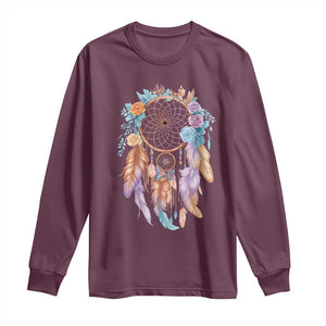 Dream Catcher Colorful Boho Floral Feather Graphic Long Sleeve Shirt TS12 Maroon Print Your Wear