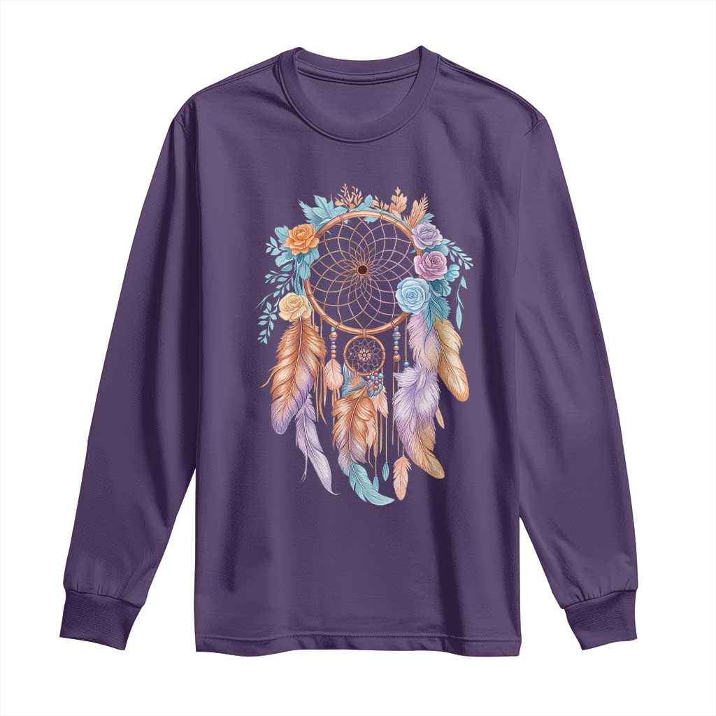 Dream Catcher Colorful Boho Floral Feather Graphic Long Sleeve Shirt TS12 Purple Print Your Wear