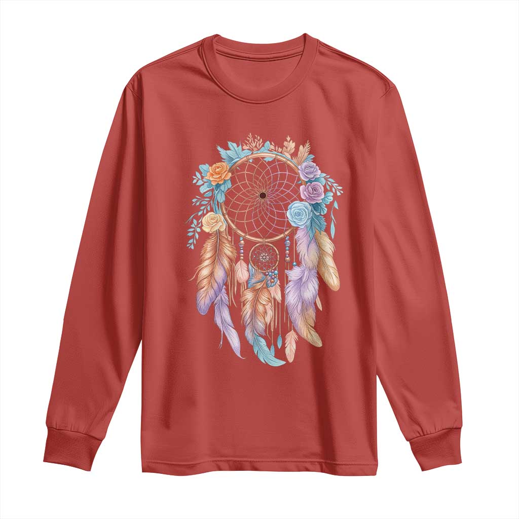Dream Catcher Colorful Boho Floral Feather Graphic Long Sleeve Shirt TS12 Red Print Your Wear