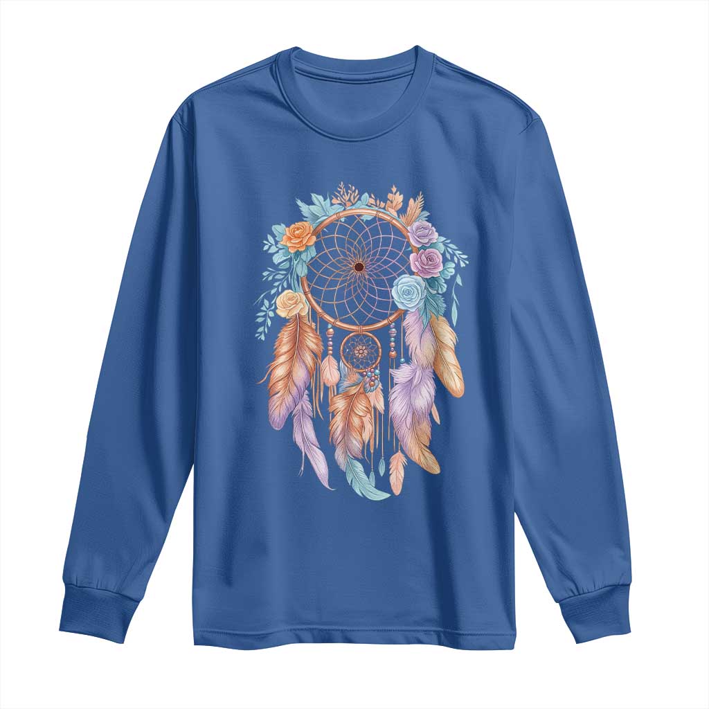 Dream Catcher Colorful Boho Floral Feather Graphic Long Sleeve Shirt TS12 Royal Blue Print Your Wear