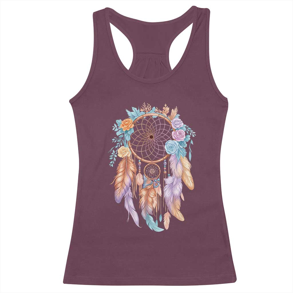 Dream Catcher Colorful Boho Floral Feather Graphic Racerback Tank Top TS12 Maroon Print Your Wear
