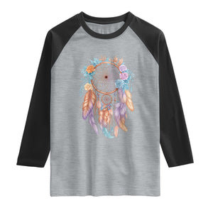 Dream Catcher Colorful Boho Floral Feather Graphic Raglan Shirt TS12 Heather Gray Black Print Your Wear