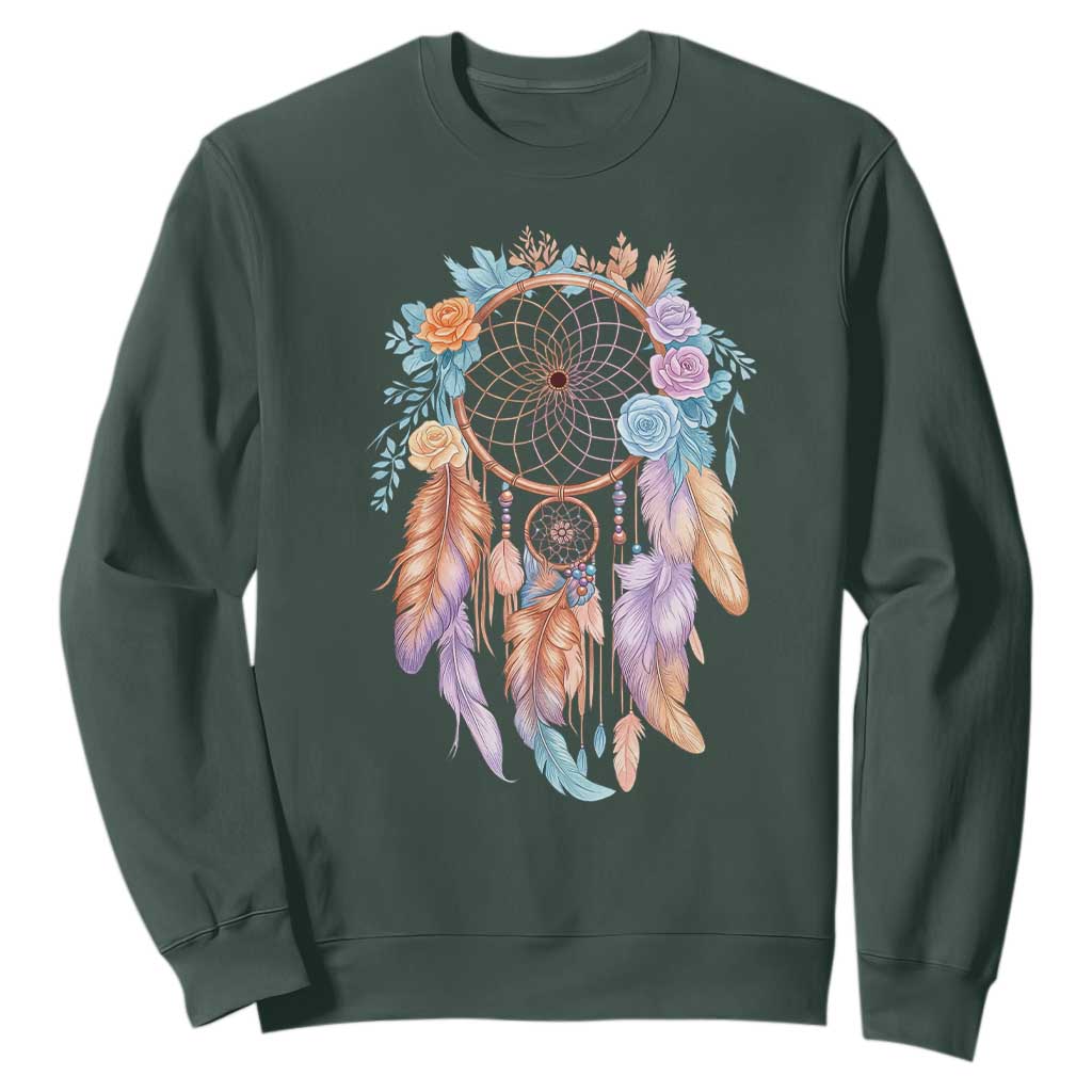 Dream Catcher Colorful Boho Floral Feather Graphic Sweatshirt TS12 Dark Forest Green Print Your Wear