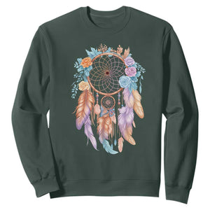 Dream Catcher Colorful Boho Floral Feather Graphic Sweatshirt TS12 Dark Forest Green Print Your Wear