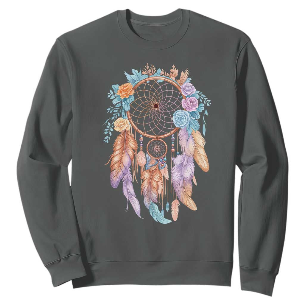 Dream Catcher Colorful Boho Floral Feather Graphic Sweatshirt TS12 Dark Heather Print Your Wear
