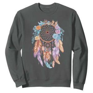 Dream Catcher Colorful Boho Floral Feather Graphic Sweatshirt TS12 Dark Heather Print Your Wear